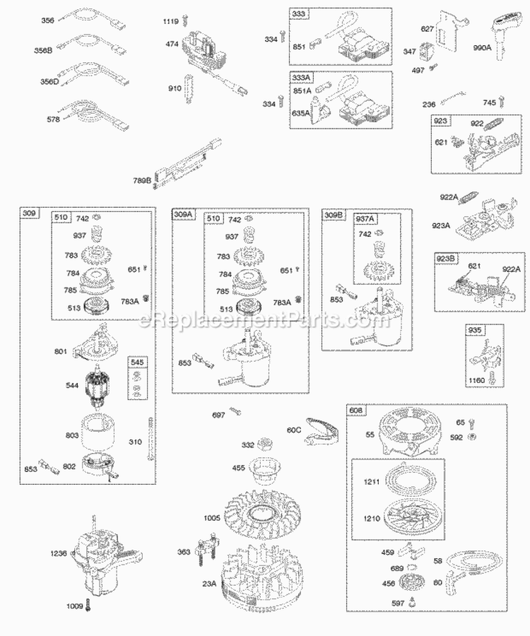 Alternator Electric Starter Electrical Flywheel Flywheel Brake Ignition Rewind Starter Diagram and Parts List for  Briggs and Stratton Engine